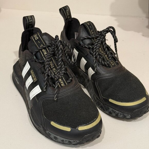 Adidas Originals NMD V3 Black White Gold Kids Running Shoes Sneakers - Picture 3 of 9